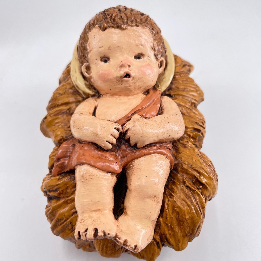 Carol Rardon Christmas Nativity Figure Jesus Straw Cradle 1978 Hand Painted